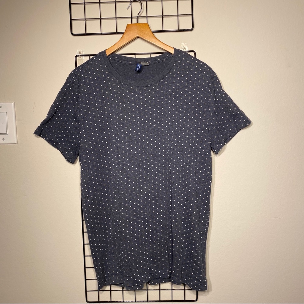 H&M DIVIDED NAVY BLUE WHITE POLKA DOT SHIRT